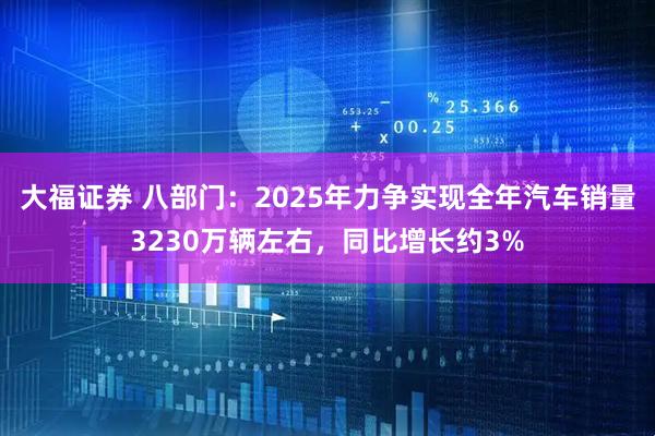 大福证券 八部门：2025年力争实现全年汽车销量3230万辆左右，同比增长约3%