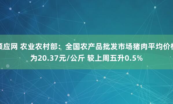 顺应网 农业农村部：全国农产品批发市场猪肉平均价格为20.37元/公斤 较上周五升0.5%