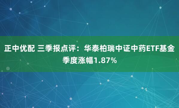 正中优配 三季报点评:华泰柏瑞中证中药ETF基金季度涨幅1.87%