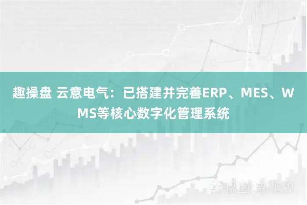 趣操盘 云意电气：已搭建并完善ERP、MES、WMS等核心数字化管理系统